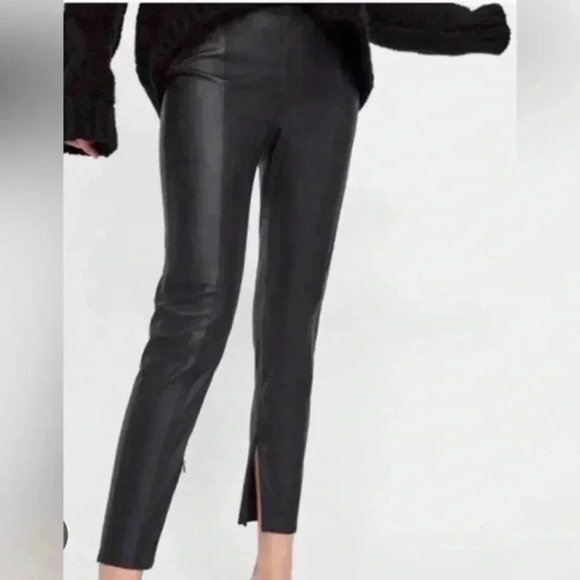 Zara Faux Leather‎ Leggings Ankle  Zippers Elastic Waist Size S Black - Picture 3 of 4